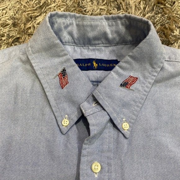 Ralph Lauren Blue Red Casual Button Shirt USA embroidered American flag sz large - Picture 6 of 10